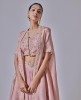 Sparkling Elegance: A Shimmering Top, Skirt & Jacket Set in Peach colour